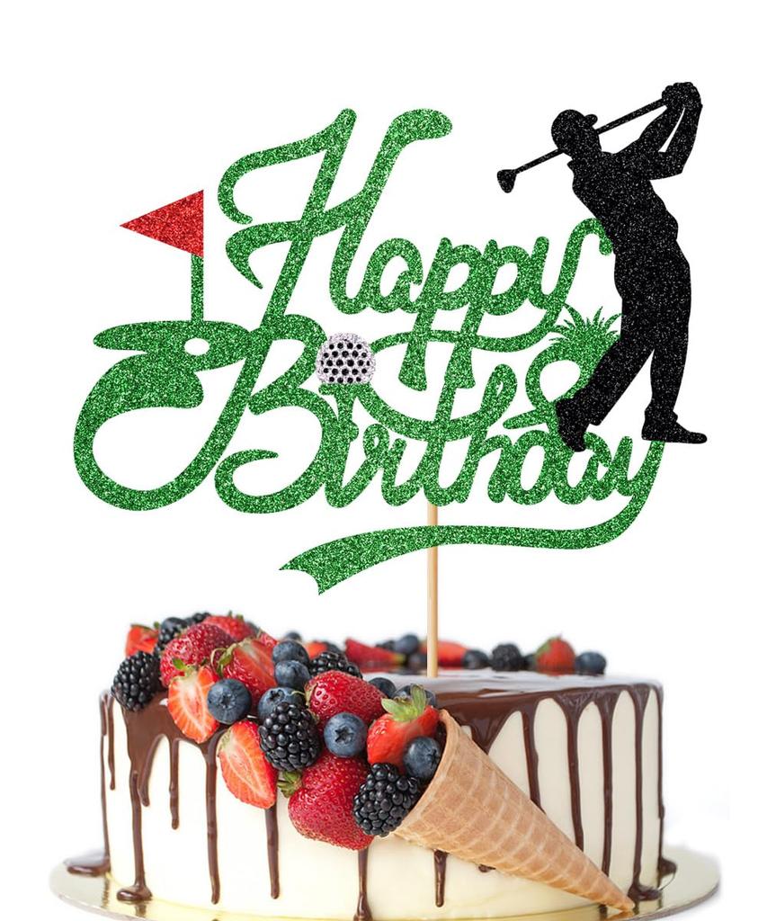 Golf Happy Birthday Cake Topper Golf Ball Player Cake Decorations Glitter Happy Birthday Cake Topper Sports Themed Party Decoration Supplies
