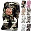 Women's Round Neck Top Printing Thickened Plush Cashmere Warm Long Top