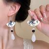 Chinese Ink Fan Butterfly Pendant Earrings For Women Creative Long Tassel National Earrings Jewelry Gift