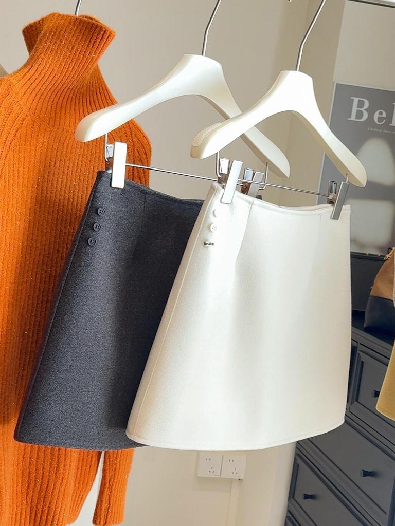Korean Style Elegant Slimming A-line Woolen Skirt - Women's High Waist Anti-Exposure Short Skirt for Autumn/Winter 25