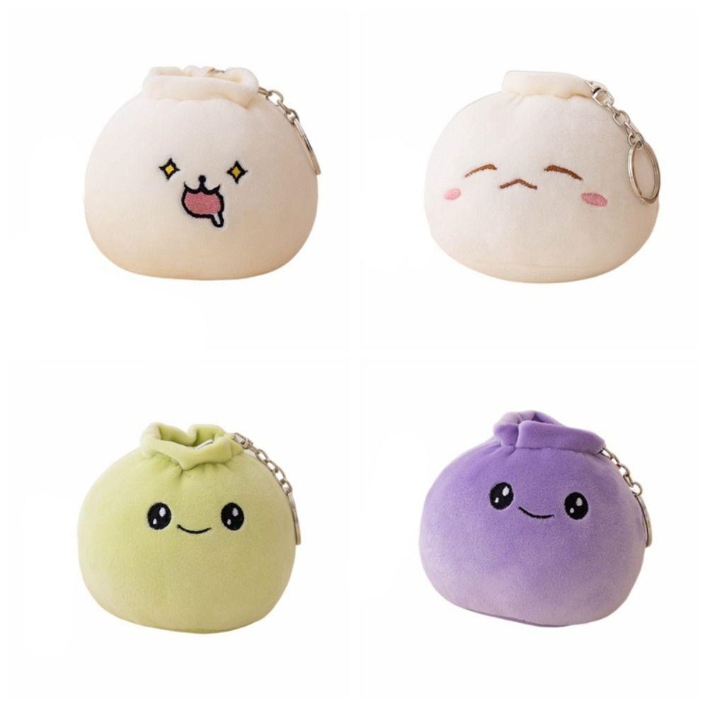 Face Food Rice Bao Plush Key Holder Plush Dumplings Keychain Funny Steamed Stuffed Bun  Bag Pendant