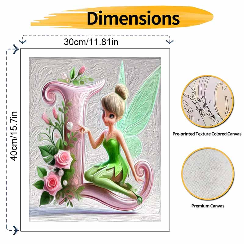 Disney Tinker Bell digital oil painting art kit DIY handmade floral letter L home decoration gift