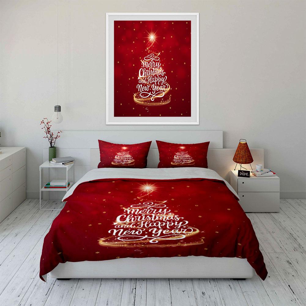 Christmas Tree with Festive Text Bedding Duvet Cover Set Duvet Cover Pillowcases (1*Duvet Cover 2*Pillowcases, without duvet insert)