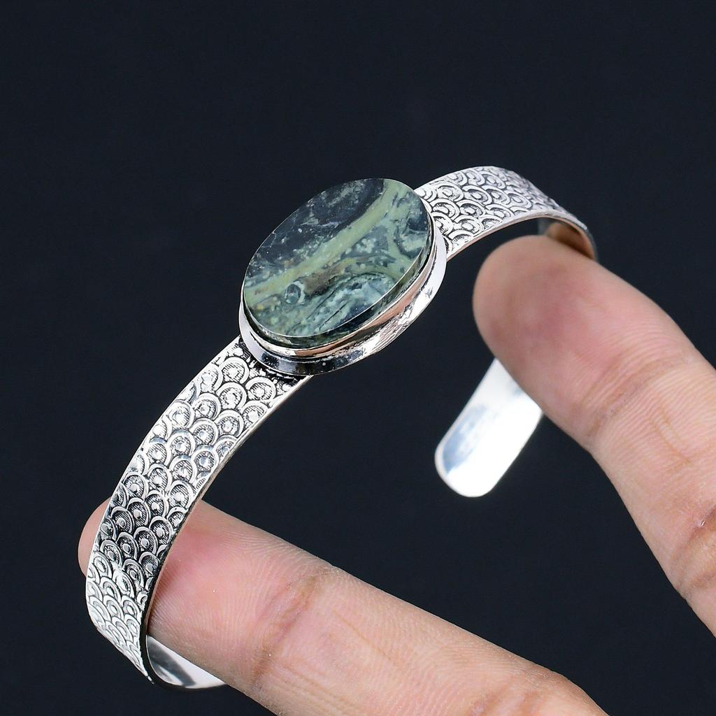 Womens day Sale 925 Silver Oval Kambaba Jasper Gemstone Boho Wife Bangle Jewelry