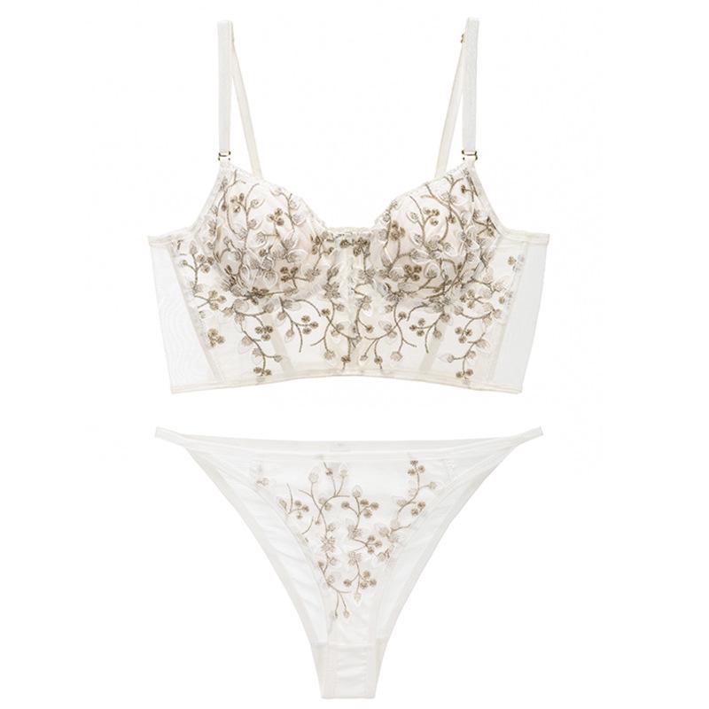 Комплект нижнего белья с французской вышивкой: Удлиненный корсетный топ-майка для женщин - стиль Pure Desire