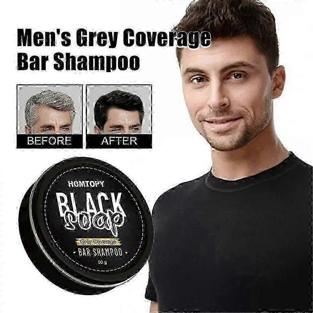 (color01)Men's Grey Coverage Bar Shampoo Hair Darkening Black Soap for Grey Hair Cover