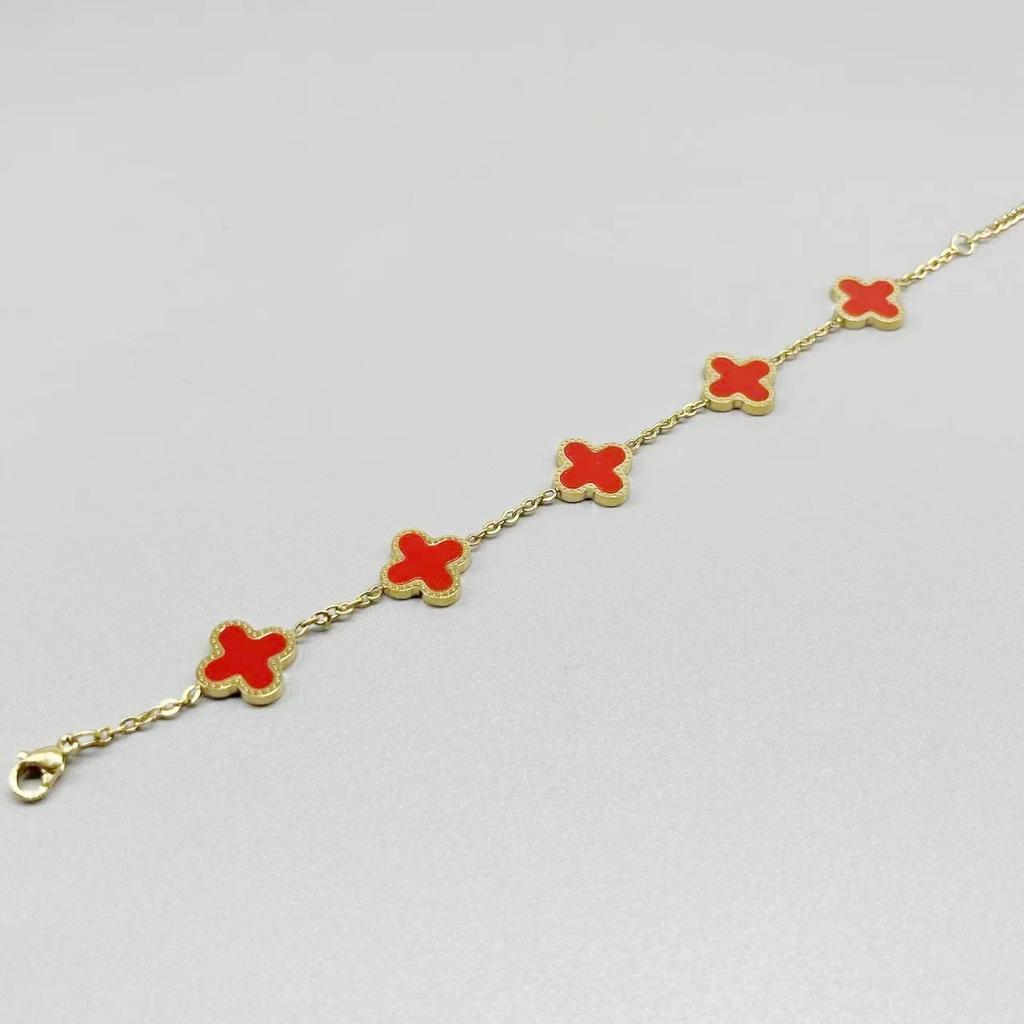 Высококачественный браслет "Четырехлистный клевер - пять цветков", лазерная гравировка, "Счастливый клевер", двусторонний, женский браслет