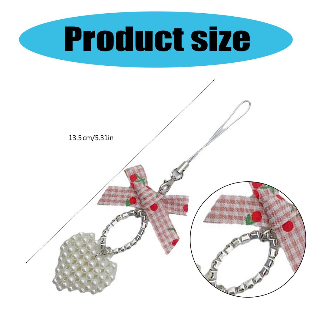 Pearls Beaded Bowknot Heart Charm Keychain Bead Keyring Bag Pendant Sweet Versatile Fashion Accessory for Women