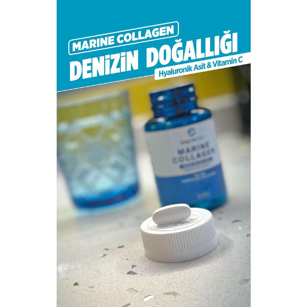 Пищевая добавка, содержащая морской коллаген, гидролизованный коллаген, гиалуроновую кислоту и витамин С.