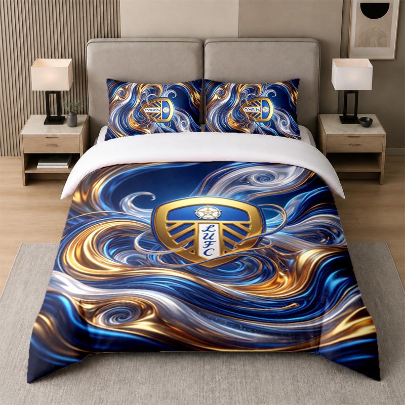 3Pcs Bedding SetLeeds United Football Soft Bed Sheet and Two Pillowcases Home Bedroom Decor