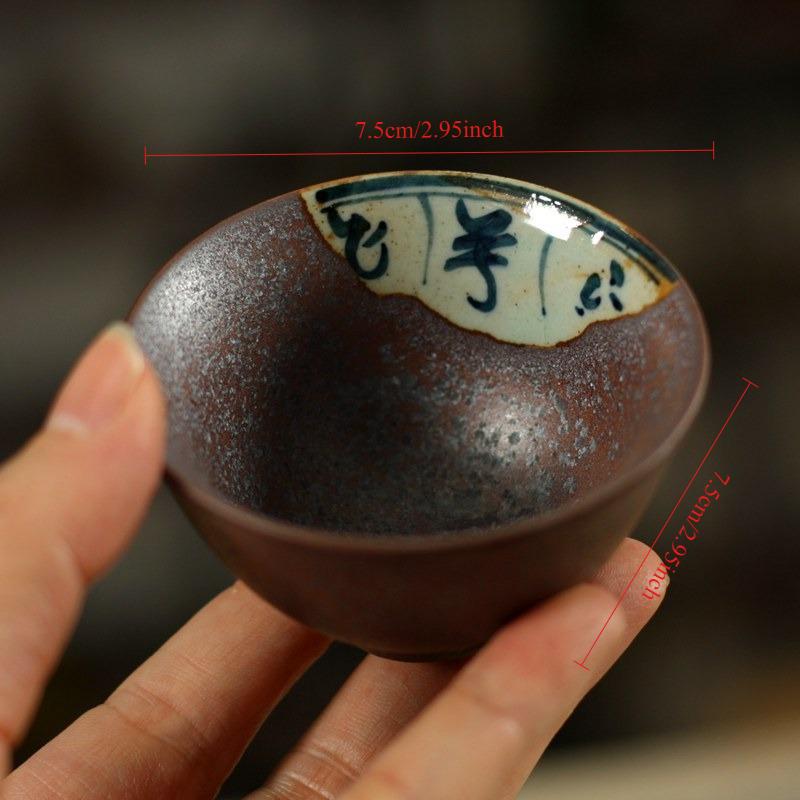 Чашка Гун Фу ручной работы - Керамическая пиала с глазурью цвета железной ржавчины, Мастерская чашка, прошедшая печной обжиг, Не содержит свинца, Чайная посуда для китайской чайной церемонии