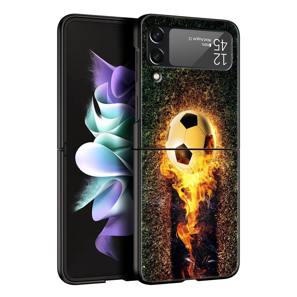 Чехол для телефона Samsung Galaxy Z Flip 3 4 5, складной чехол для мобильного телефона, жесткий чехол для ПК, черный защитный чехол, футбольный мяч, футбольное поле