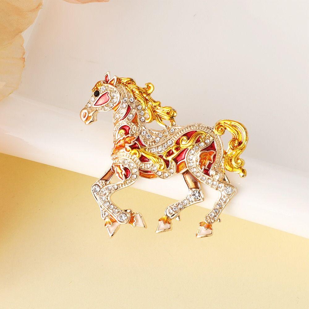 Crystal Zodiac Horse Brooch Metal Mascot Horse Lapel Pin Enamel Horse Brooch Pin  New Year Gifts