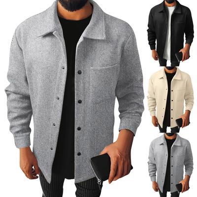 Мужская куртка в стиле business casual с лацканами и карманами, однотонное пальто из матового флиса