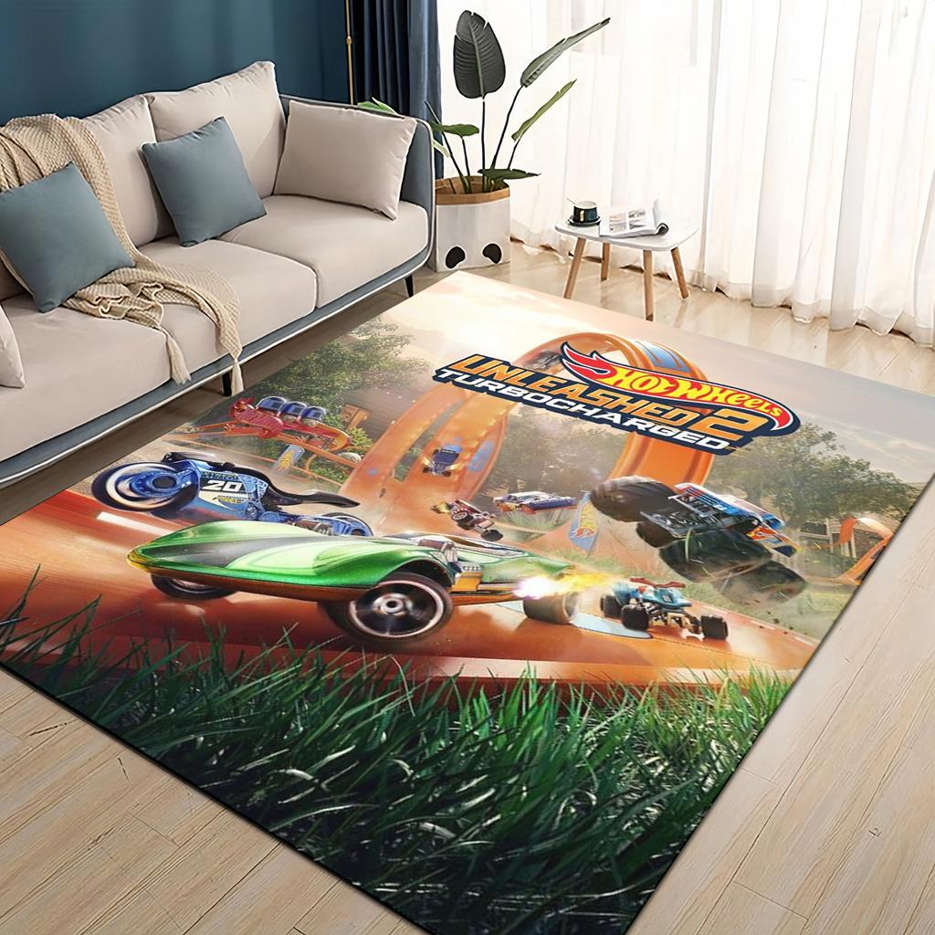 3D Коврик для пола 'Hot W-Wheels Monster Racing Car', Ковер для гостиной, детской спальни, под диван, Прикроватный коврик, Нескользящий коврик