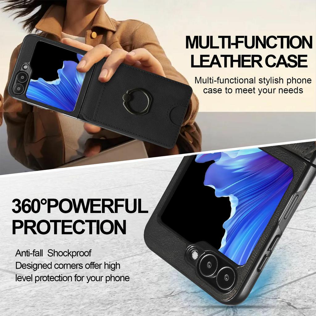 For Samsung Galaxy Z Flip5 5G Magnetic Case PC+PU Phone Back Cover with Detachable Card Holder