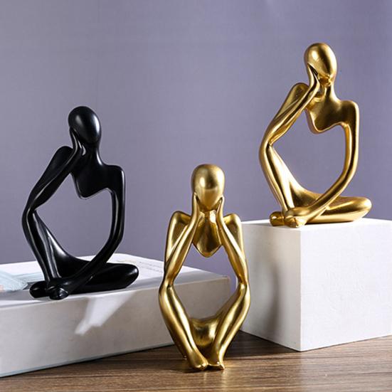 3 шт. абстрактная фигурка мыслителя, мини-статуэтка сидящего мыслителя из смолы, скульптура для гостиной, домашнего офиса, книжной полки, украшения для рабочего стола