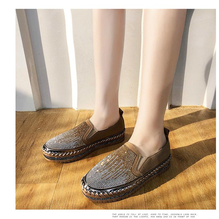 Женские мокасины с блестками и кристаллами, модная повседневная обувь на платформе, обувь без шнуровки