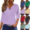Женская модная футболка с V-образным вырезом и рукавом три четверти, повседневный однотонный топ