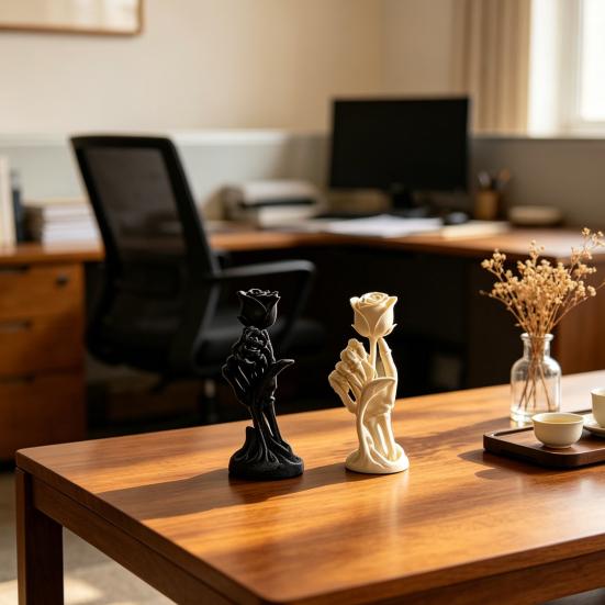 Rose Skeleton Hand Sculpture, 3D Printed Gothic Design Artistic Desktop Decoration, Unique PLA Ornament for Graduates Day Home Decor