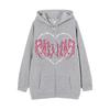 Skull Wing Print Hooded Zip-Up Sweatshirt Women Loose Fit Fleece Lined Long Sleeve Streetwear