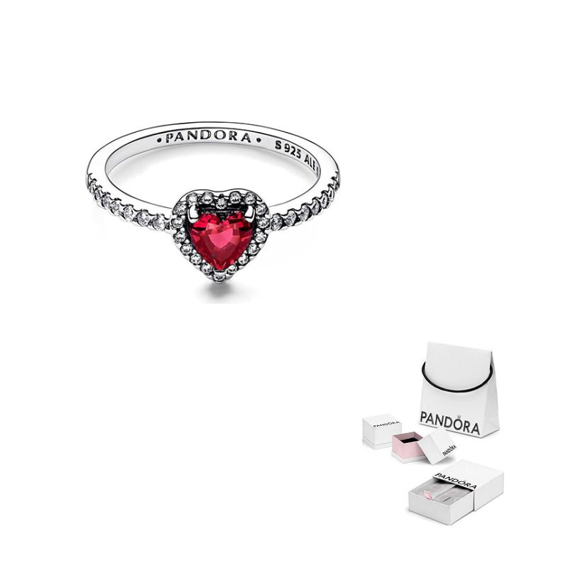 Pandora Серебряное кольцо 925 пробы с инкрустированной буквой в форме сердца, гравировкой, женское кольцо, красное 198421C02