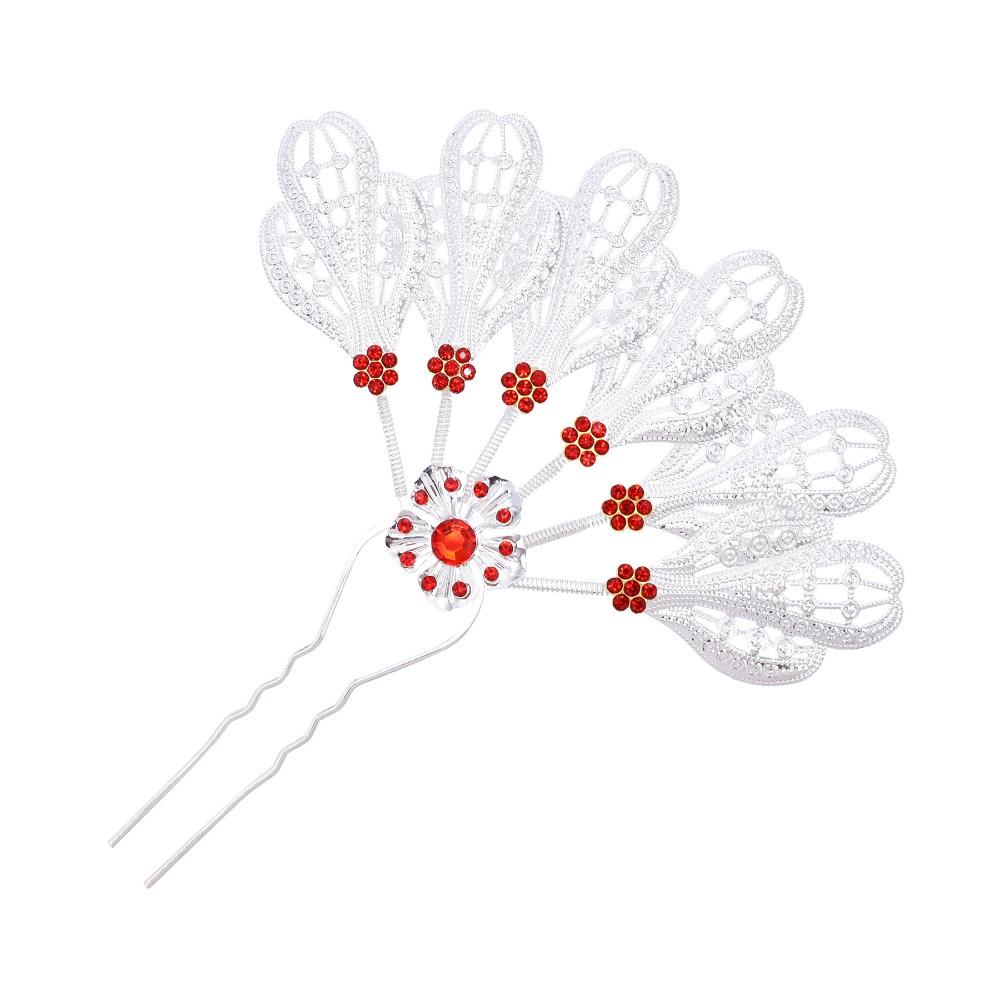 Metal Thai Style Leaf Hair Stick Golden Ethnic Headdress Jewelry Rhinestone Flower Hairpin Party