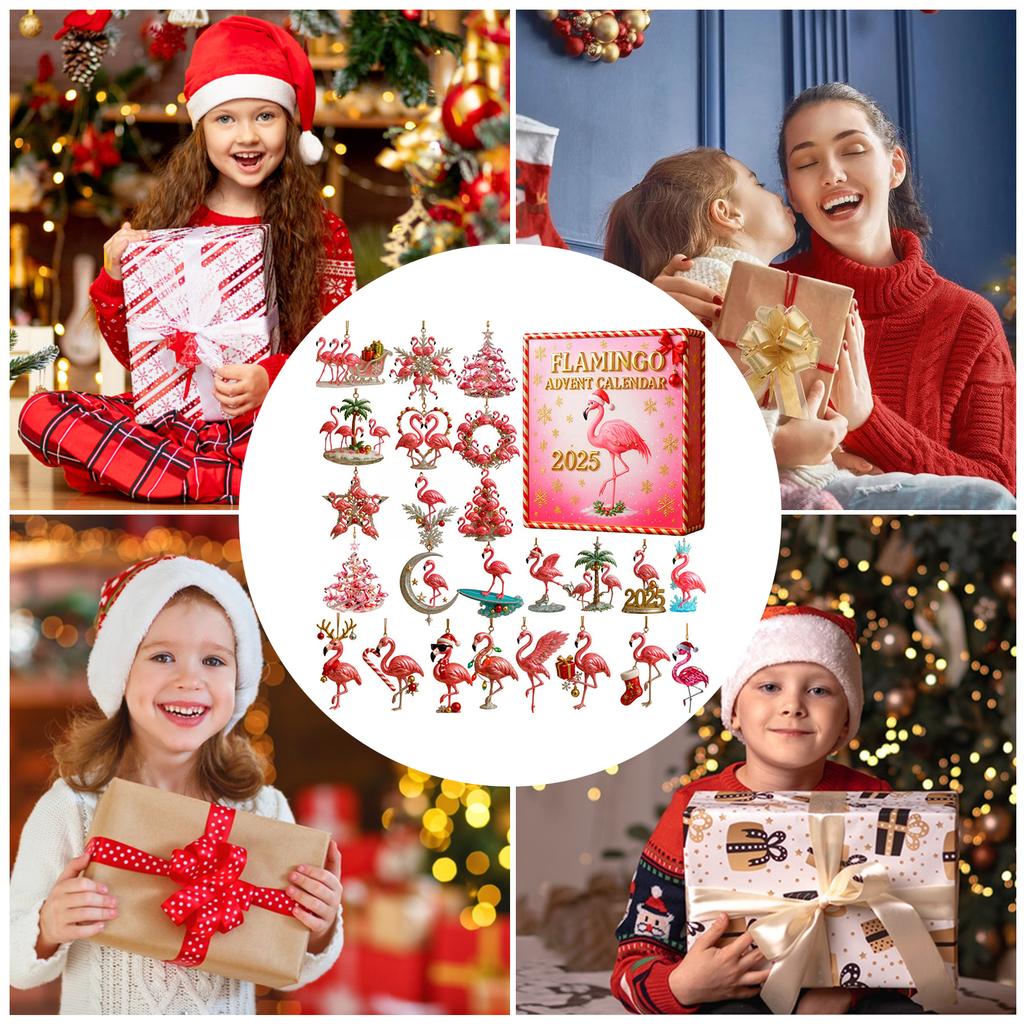 Flamingo Advent Countdown Calendar 2D Flat Acrylic Flamingo Christmas Ornaments for Flamingo Lovers Collectors and Holiday Gifts