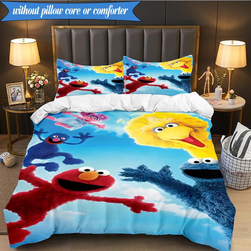 3PCS Se-same Characters Bedding Set,Including 1pc Duvet Cover And 2pcs Pillowcases Perfect for Bedroom, Dormitory, Fan Christmas gift