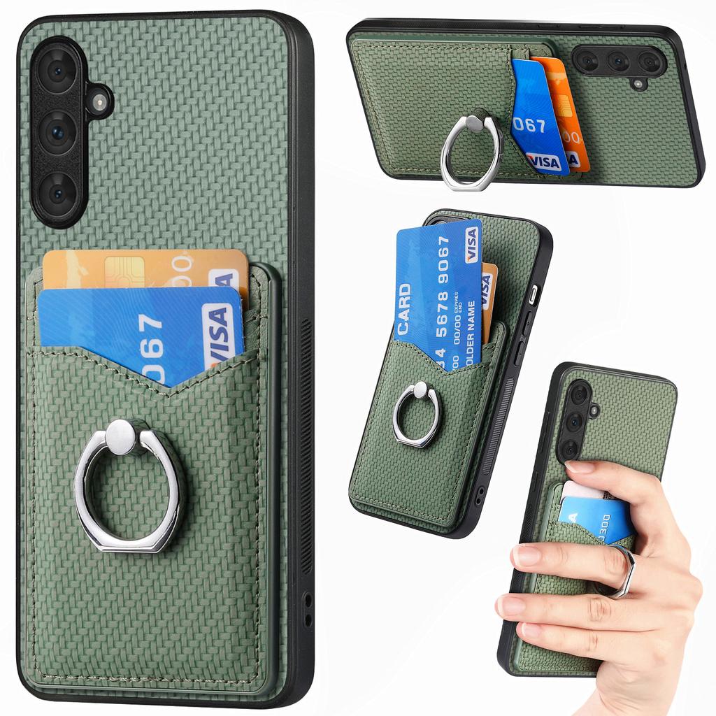 For Samsung Galaxy A34 5G Case with Card Holder Ring Kickstand PU Leather Coated PC+TPU Back Cover