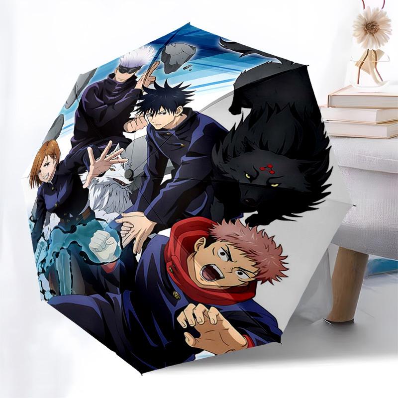 1pc Jujutsu Kaisen Anime Characters Umbrella Automatic Opening Closing, Portable 3-Fold Design, 8-Bone Iron Frame Outdoor Umbrella, Perfect Gift for F