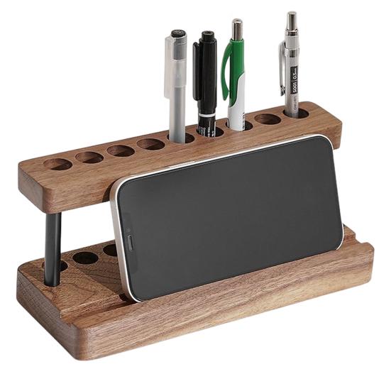 Wooden Crochet Hook Holder 9 Holes Storage Organizer for Crochet Tools Tabletop Knitting Needle Stand for Crocheters Multi-functional Pen Holder for