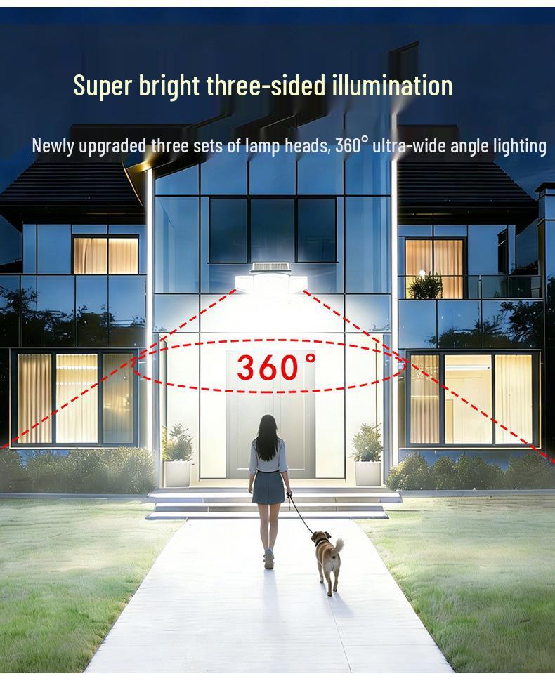 Outdoor Solar Three-Head Waterproof Lamp with Long Battery Life and High Brightness