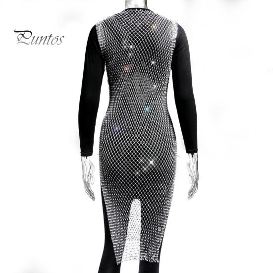 Блестящее ажурное платье со стразами, женское сексуальное пляжное платье с разрезом по бокам, без рукавов, блестки, юбка-бикини для вечеринки