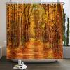 Autumn Forest Maple Shower Curtain Natural Jungle Leaves Pumpkin Fall Bathroom Shower Curtain Waterproof Shower Curtain Decor