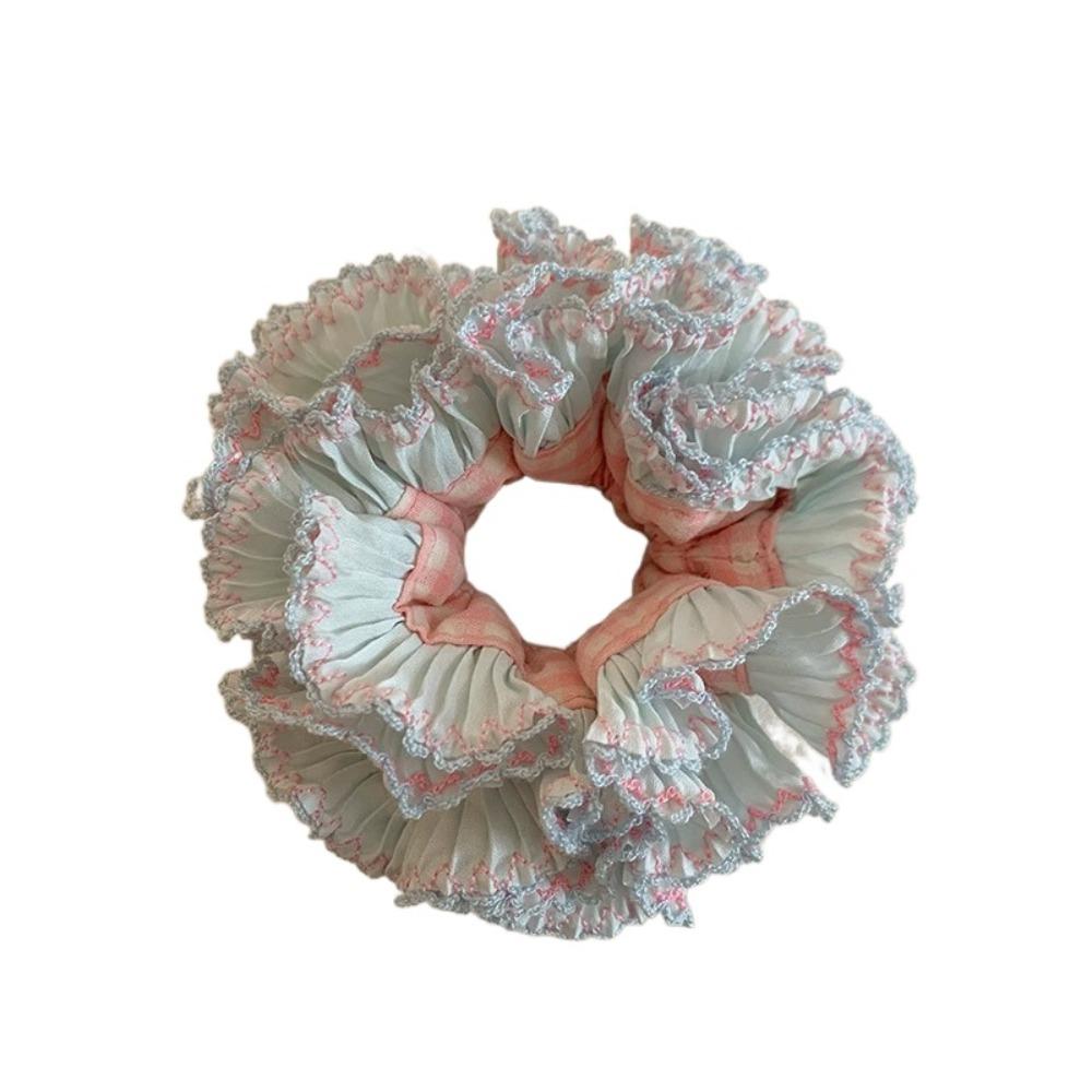 Elastic Plaid Scrunchies Sweet Exaggerated Hair Ring Fashion Large Lace Hair Tie Party