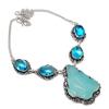Natural Aqua Chalcedony, Topaz 925 Sterling Silver Jewelry Necklace 18" W8I52