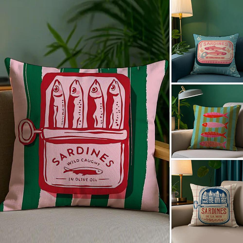 Coastal Charm Sardine Can Pillow Case Silky Elegant Comfort Sofa Bed Invisible Zipper