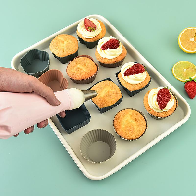 8Pcs Multi-Shape Silicone Cupcake Liners Baking Cups Non-Stick Reusable Diy Cake Pudding Muffin Liners Pastry Cake Baking Mold