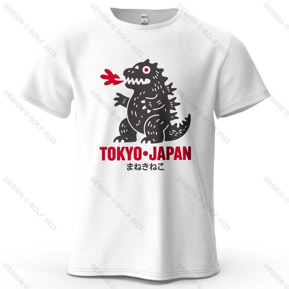 Tokyo Dinosaur Printed Men's T-Shirt Oversized Japanese Harajuku Graphic Tees for Women Tops Tees Casual Streetwear