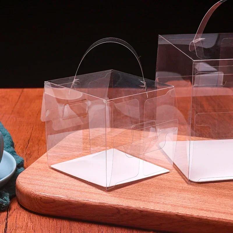 Прозрачная ручка для торта, мини-квадратный мусс, слоеное тесто, пластиковые упаковочные коробки, 5-дюймовая 6-дюймовая маленькая портативная коробка для выпечки десертов