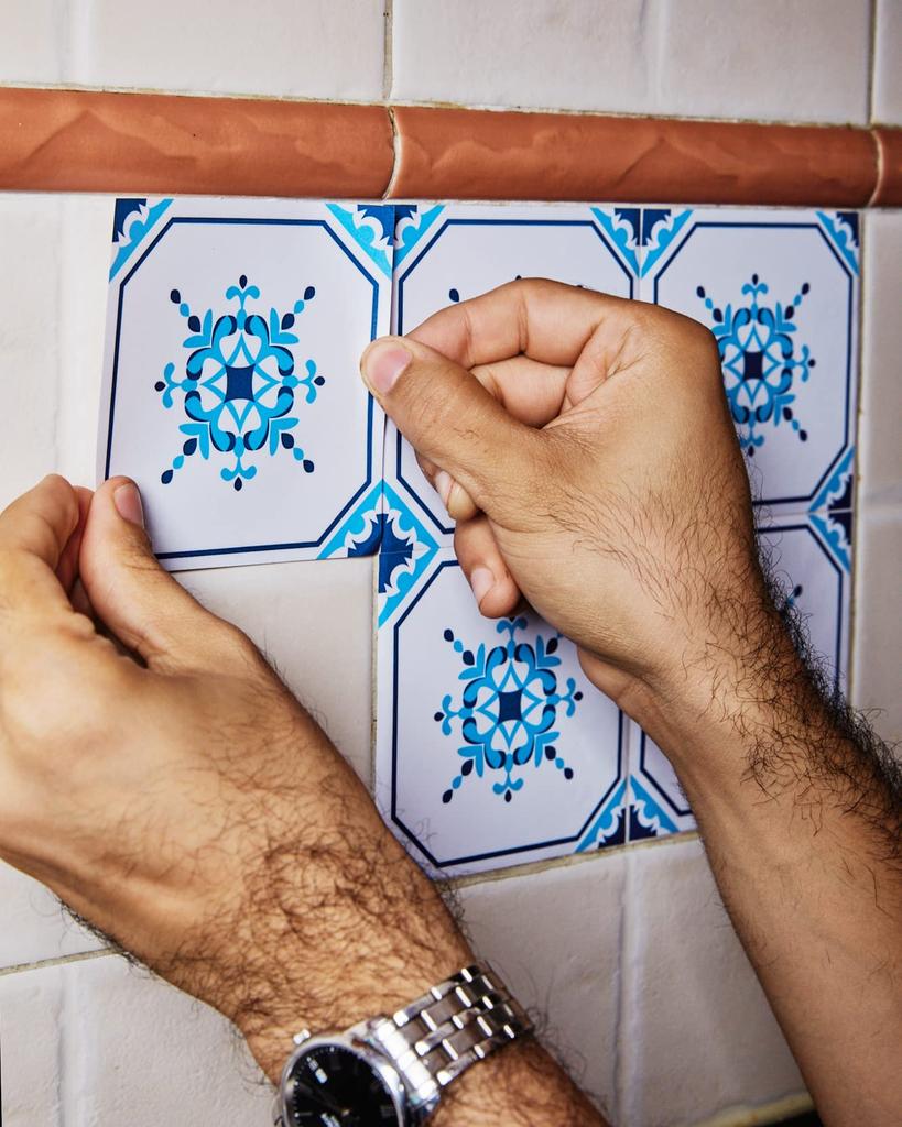 Poromoro Portuguese Spanish Azulejo Tile Stickers Peel and Stick Kitchen Bathroom Mosaic Tile Stickers Set of 16 & (5.9, 70)