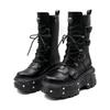 Punk Style Women Shoes Lace-up Platform Shoes Woman Rock Boots Metal Decor Thick Bottom Street Shot Knight