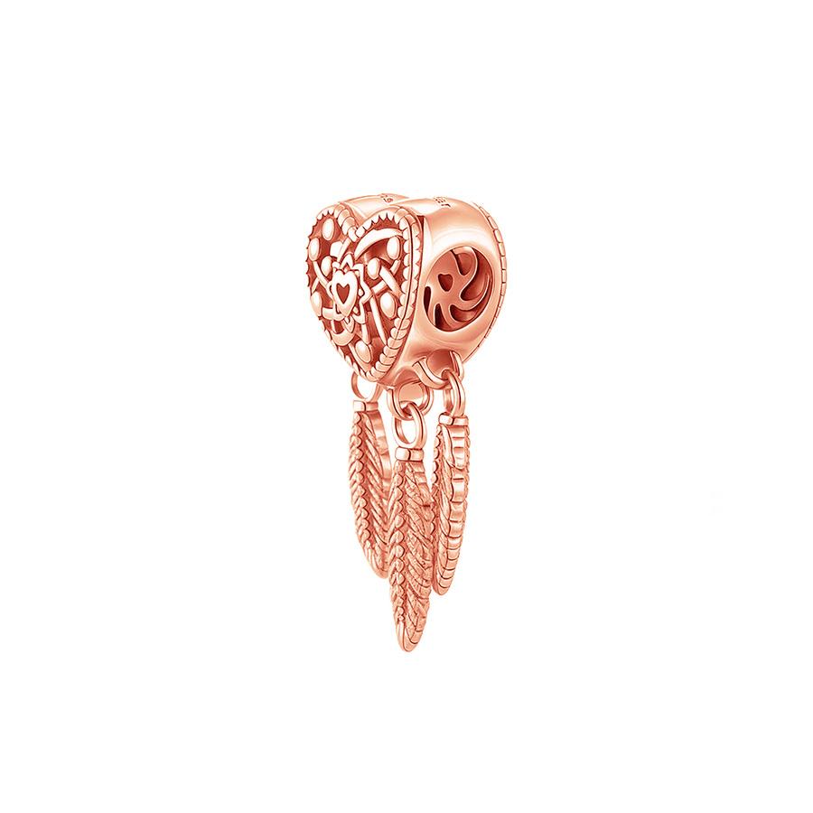 New Rose Gold Pink Heart Cherry Flower Heart Dreamcatcher Charm Beads DIY Women Jewelry Fit Necklace Bracelet