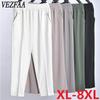 Повседневные прямые брюки длиной девять восьмых с высокой эластичной талией для женщин среднего и старшего возраста, размеры плюс от 5XL до 8XL, с карманами