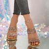 Fashion Brand Design High Heels Gold Silver Glitter Sandals Women Square Toe Plus Size 35-43 Summer Mule Shoes Woman Gladiator Slippers