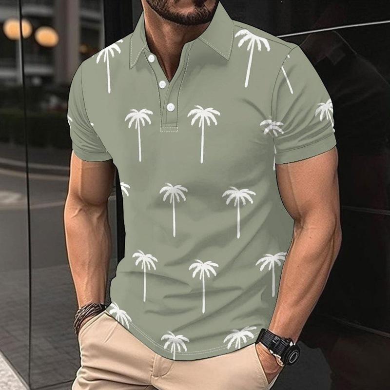 Tropical Essential! Short-Sleeve Polo with Palm Tree Print, Casual & Stylish