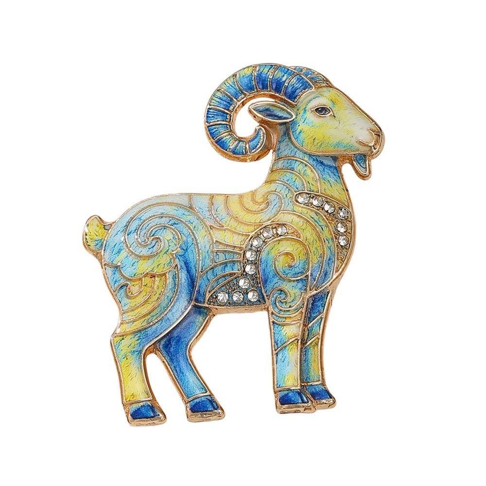 Diamond-inlaid Sheep Brooch Metal Brooch Pins Retro Argali Brooches for Women Cloth Accessories