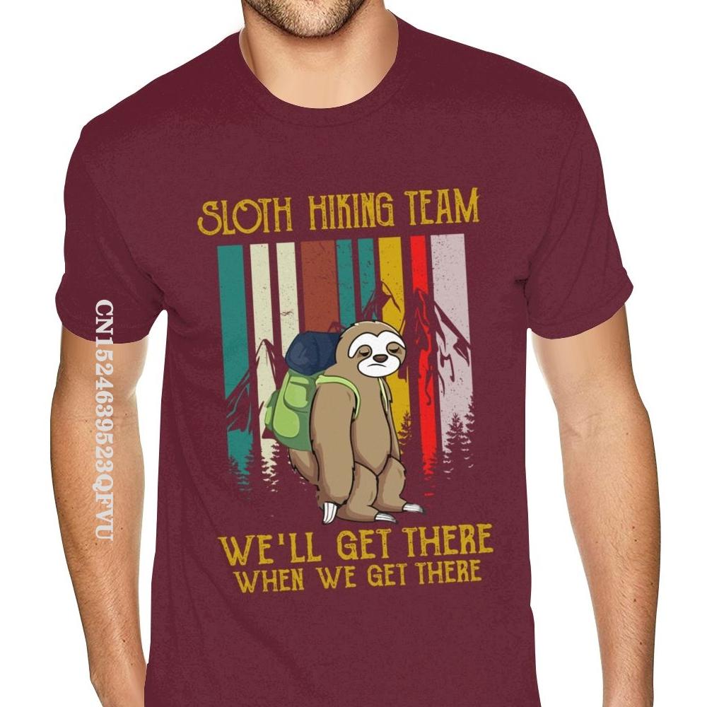 Sloth Hiking Team Мы доберемся туда, когда доберемся туда Ретро Винтажная футболка Мужская Мужская Молодежная Футболка с принтом в английском стиле Мужские футболки