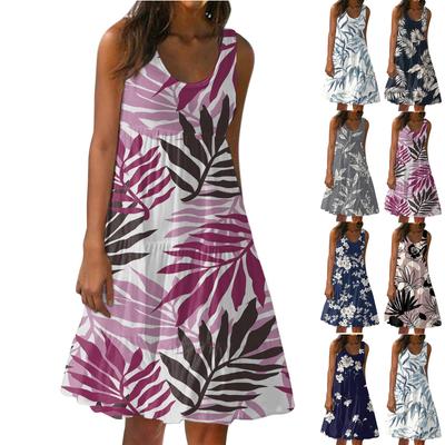 Женское платье, милая повседневная пляжная юбка без рукавов с принтом, сарафан